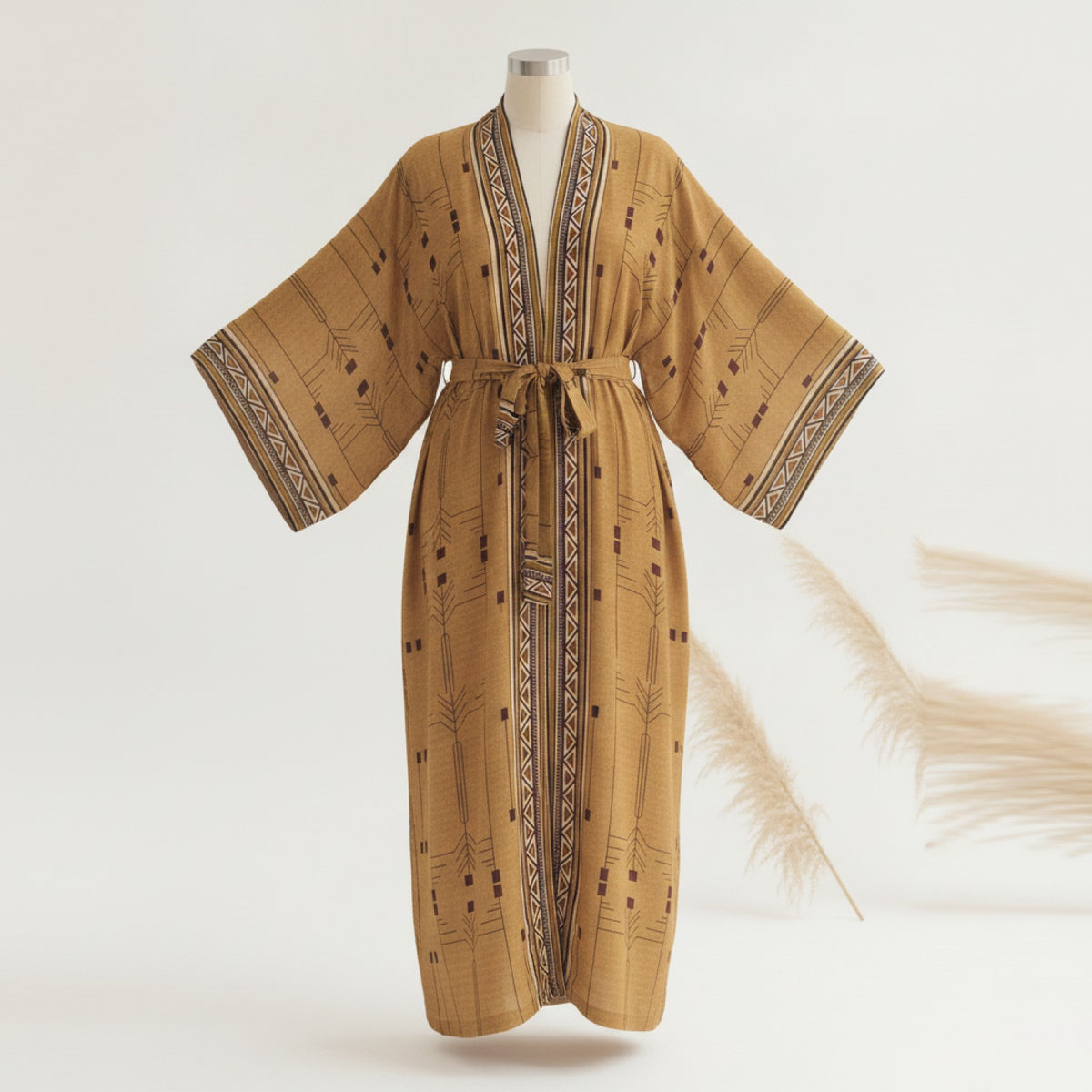 Kimono Long Bohème Imprimé Fleuri et Léopard pour Femme