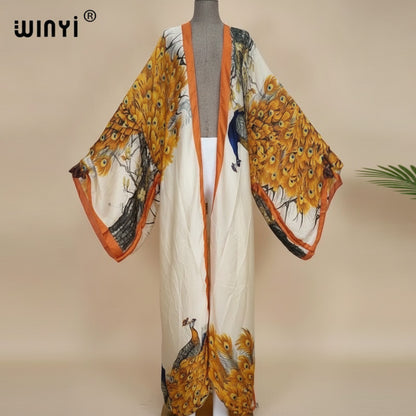 Kimono Long Bohème Imprimé Polyester Femme - Style Léger et Ethnique