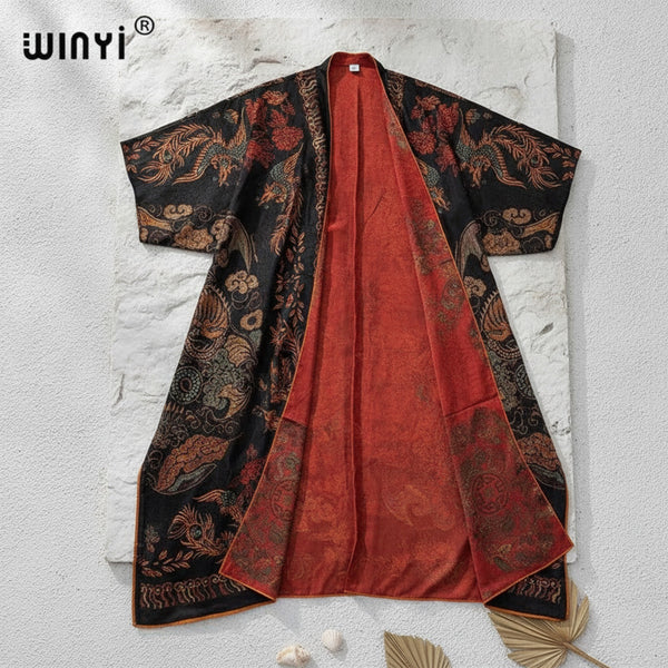 Kimono Long Bohème Imprimé Polyester Femme - Style Été 2024