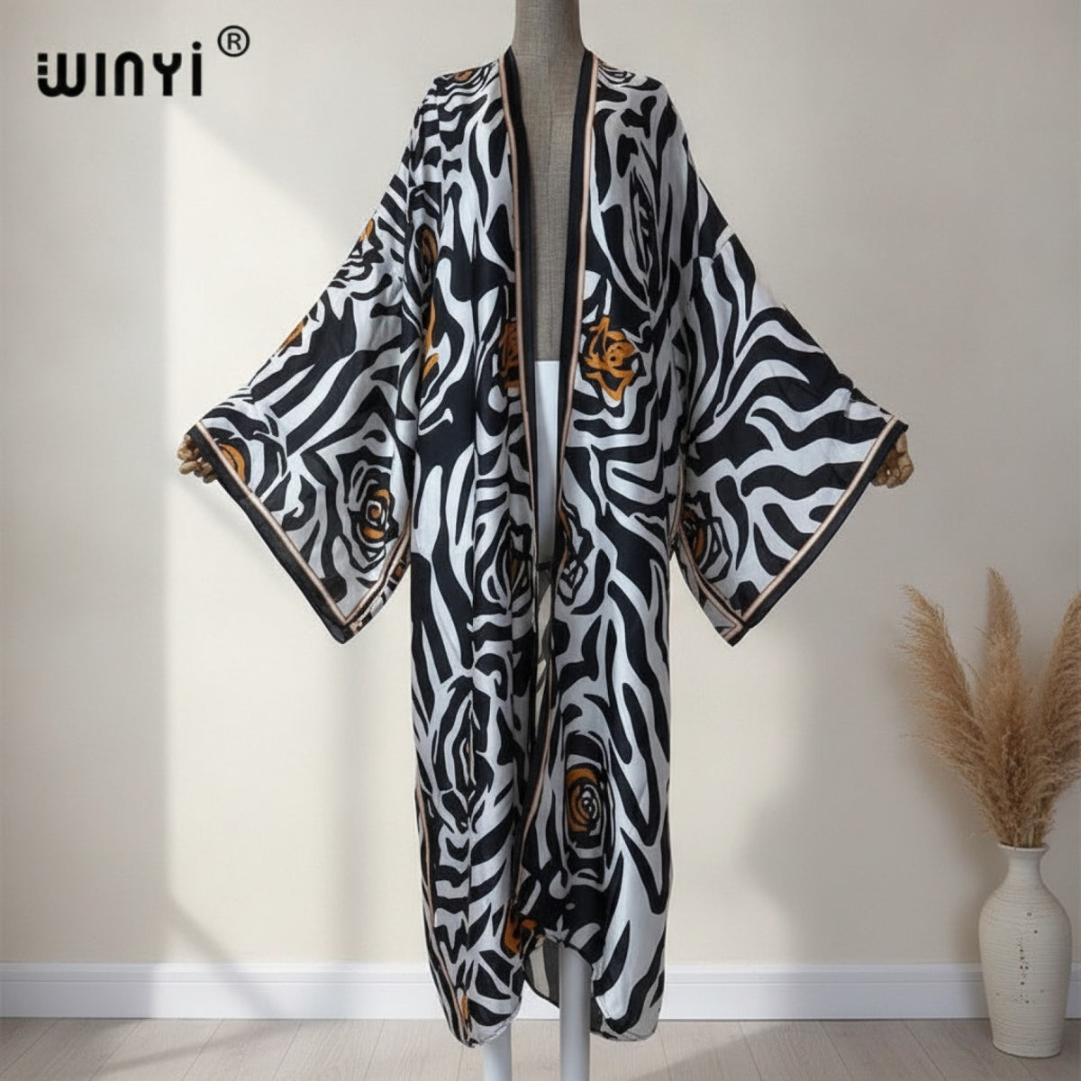 Kimono Long Bohème Imprimé Polyester Femme - Style Léger et Fleuri