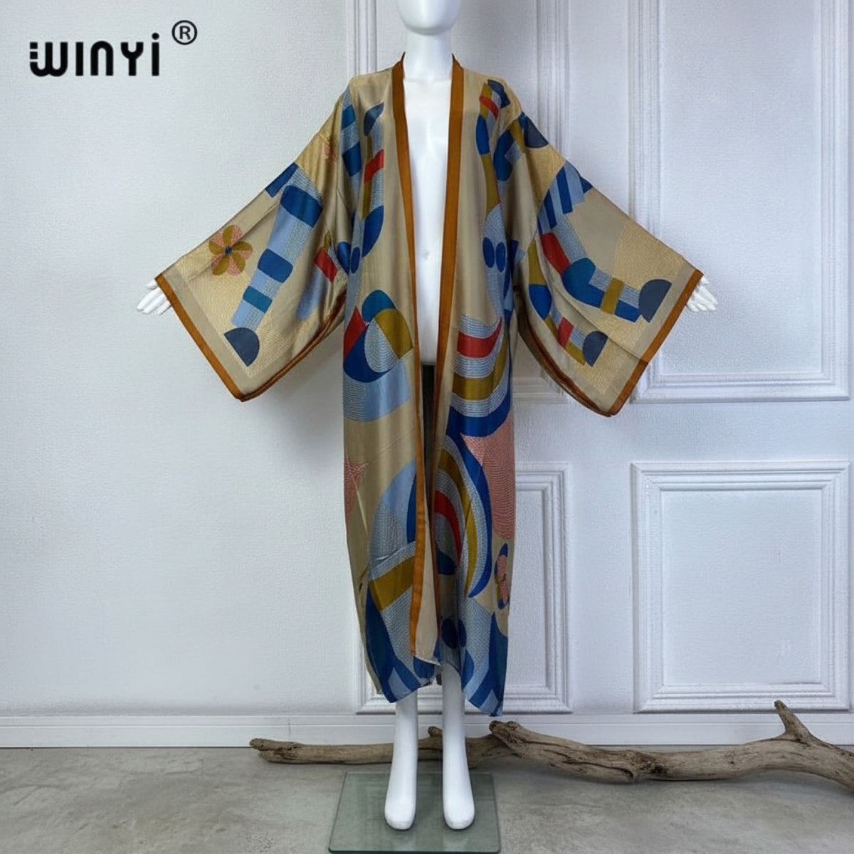 Kimono Long Bohème Femme Imprimé Polyester Léger "Silk Feeling"