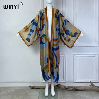 Kimono Long Bohème Femme Imprimé Polyester Léger "Silk Feeling"