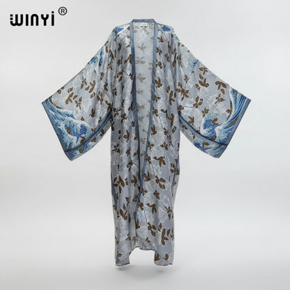 Kimono Long Bohème Imprimé Polyester Femme - Style Léger et Fleuri