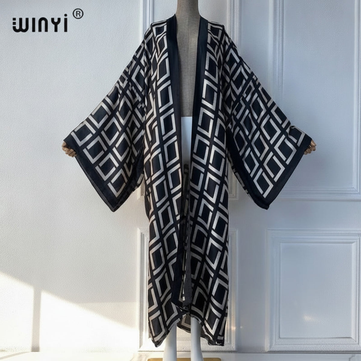 Kimono Long Bohème Imprimé Polyester Femme - Style Été Léger