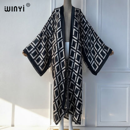 Kimono Long Bohème Imprimé Polyester Femme - Style Été Léger