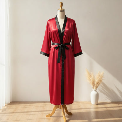 Kimono Long Satiné Grande Taille Femme - Motif Léopard & Fleur
