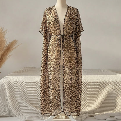 Kimono Long Plage Motif Léopard Style Bohème Chic