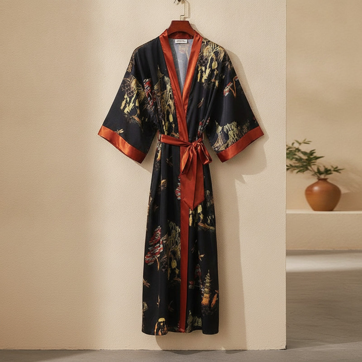 Kimono Long Fleuri en Satin pour Femme - Confort & Élégance