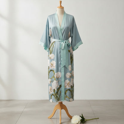 Kimono Long Fleuri en Satin pour Femme - Confort & Élégance
