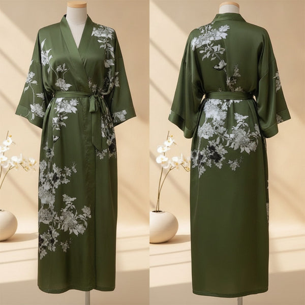 Kimono Long Fleuri en Satin pour Femme - Confort & Élégance
