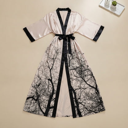 Kimono Long Fleuri en Satin pour Femme - Confort & Élégance