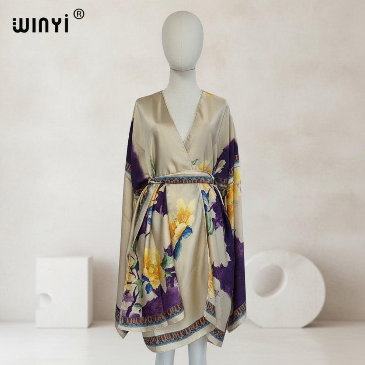 Kimono Mi-long Bohème Imprimé Polyester Femme