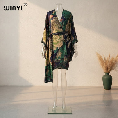 Kimono Mi-long Imprimé Style Bohème Polyester Femme