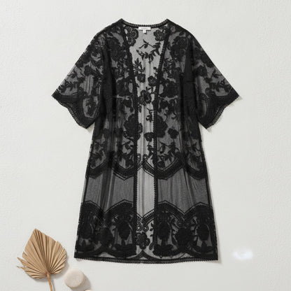 Kimono Mi-long Femme Style Bohème Chic - Transparent et Fleuri