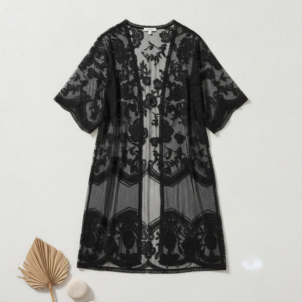 Kimono Mi-long Femme Style Bohème Chic - Transparent et Fleuri