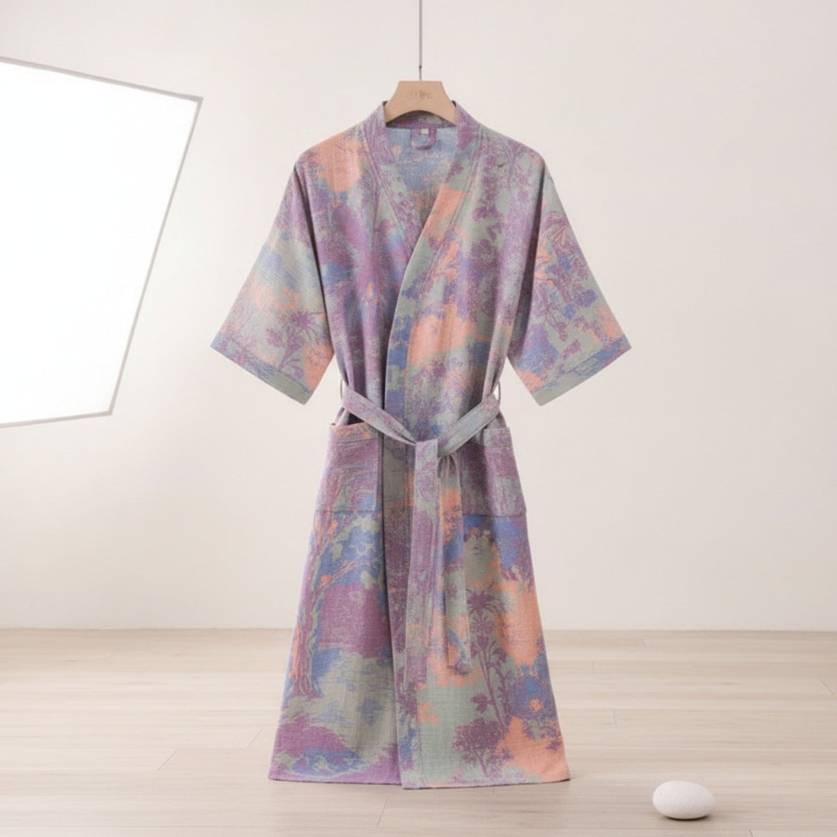Kimono Mi-long Imprimé en Coton pour Femme
