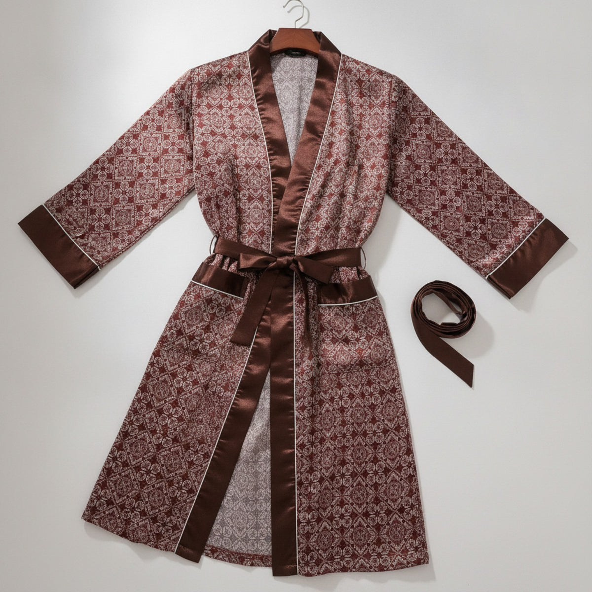 Kimono Mi-long Homme en Satin Imprimé Confortable