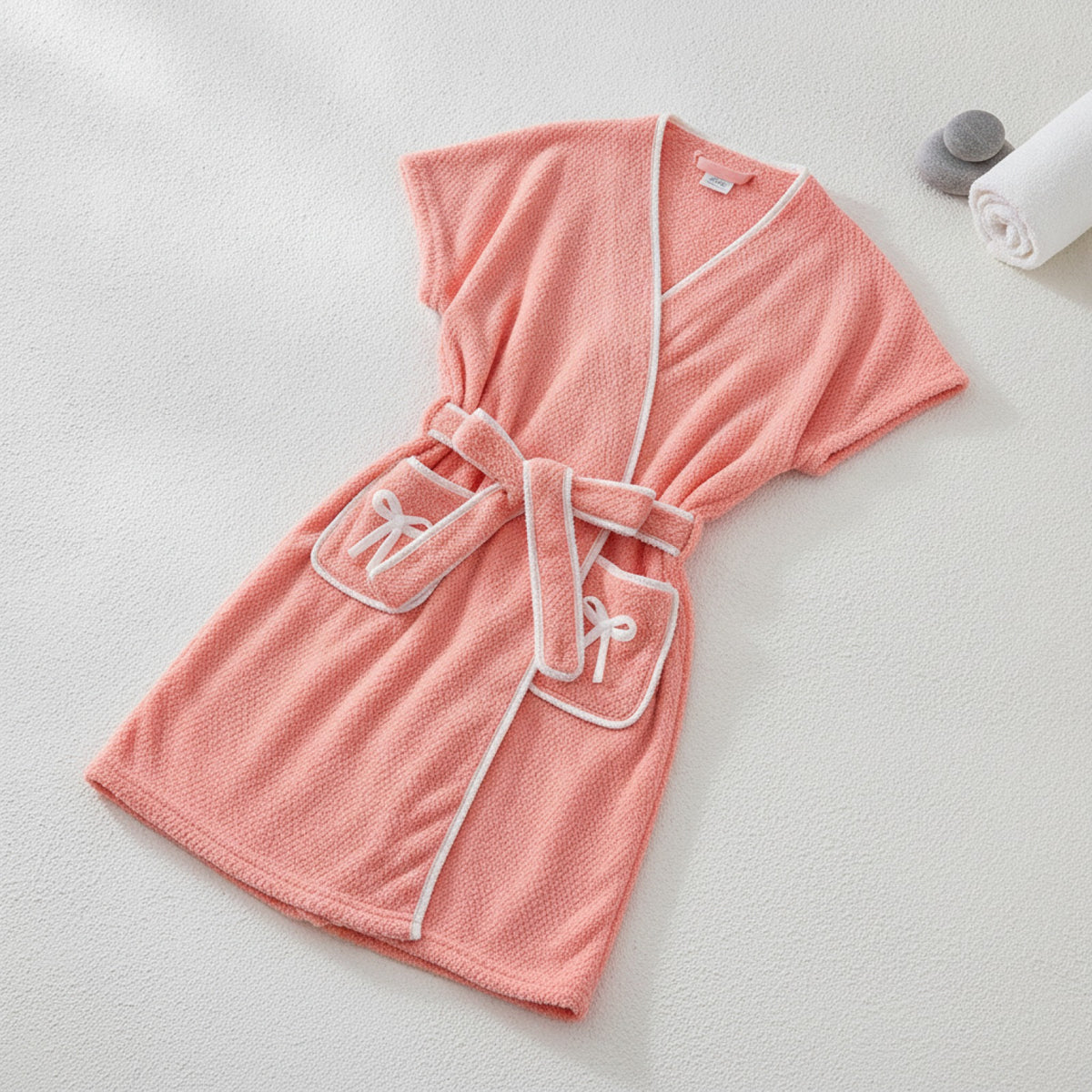Kimono Peignoir Femme Doux et Absorbant en Polaire Corail
