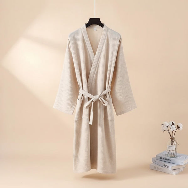 Kimono Robe de Chambre Femme en Coton - Longueur Genou, Manches Trois-Quarts