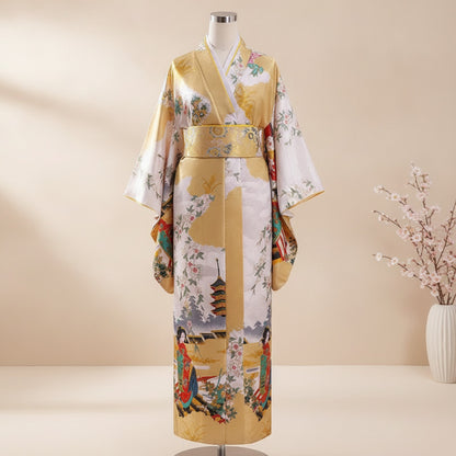 Kimono Femme Traditionnel Style Japonais en Satin et Polyester - Taille Unique