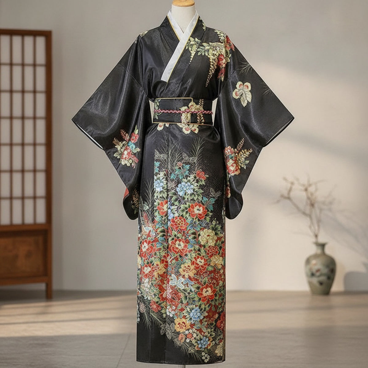 Kimono Femme Traditionnel Satiné Long - Taille Unique