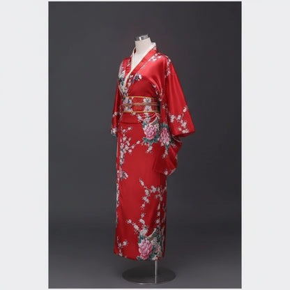 Kimono Femme Traditionnel Japonais Satiné - Taille Unique