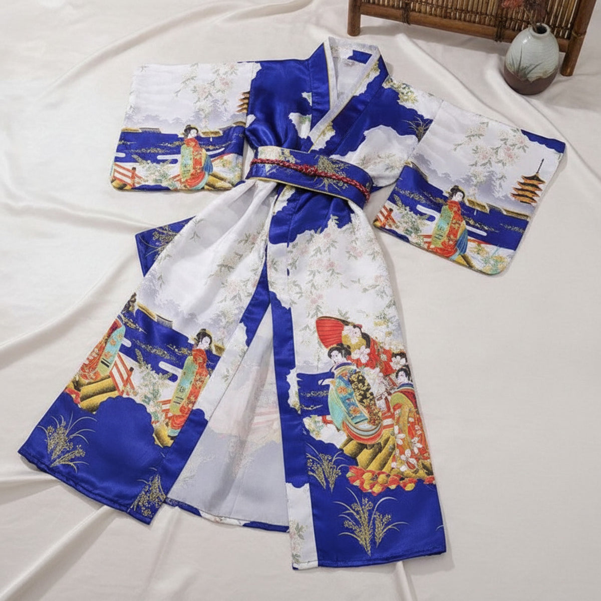 Kimono Traditionnel Femme Style Japonais Satiné - Taille Unique