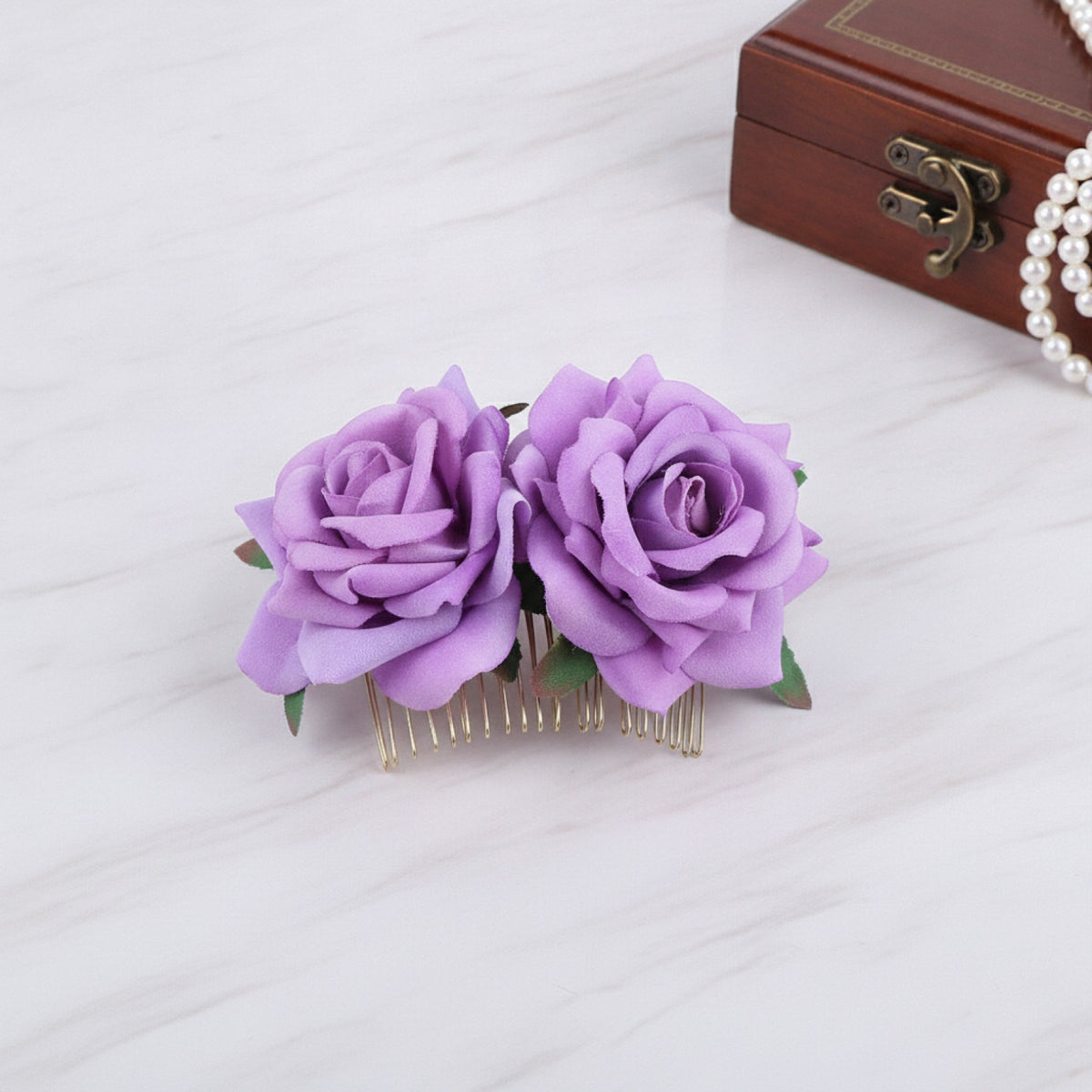 Pince à Cheveux Fleur Rose Satinée pour Femme