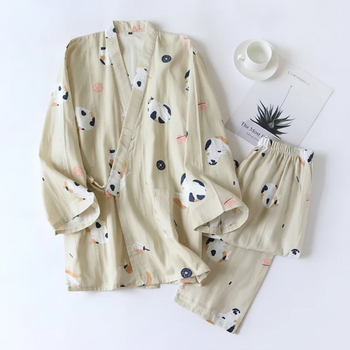 Pyjama Femme en Coton V-Neck Imprimé Panda - Confort Printemps