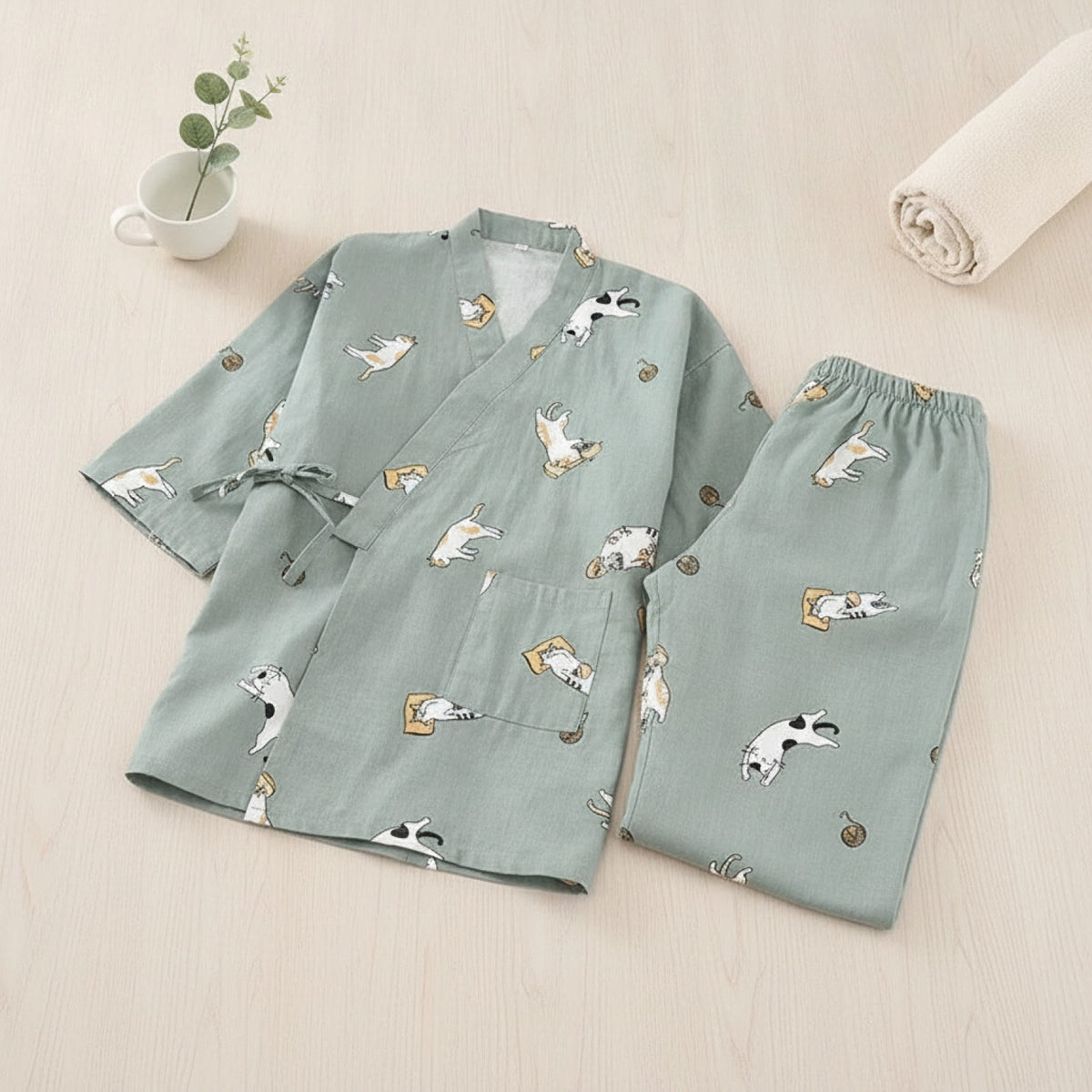 Pyjama Femme en Coton Imprimé V-Neck - Confort Printemps