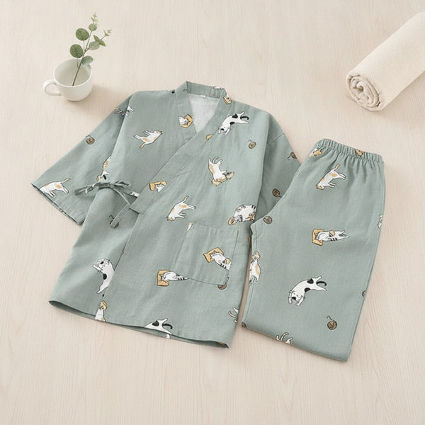 Pyjama Femme en Coton Imprimé V-Neck - Confort Printemps
