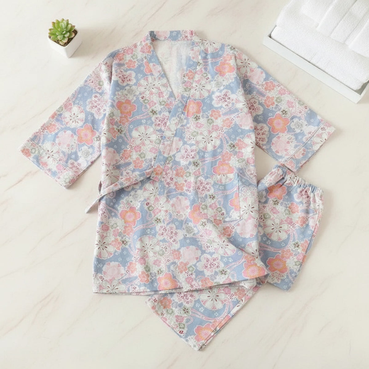 Pyjama Femme en Coton Imprimé V-Neck - CLOUD COTTON STORY