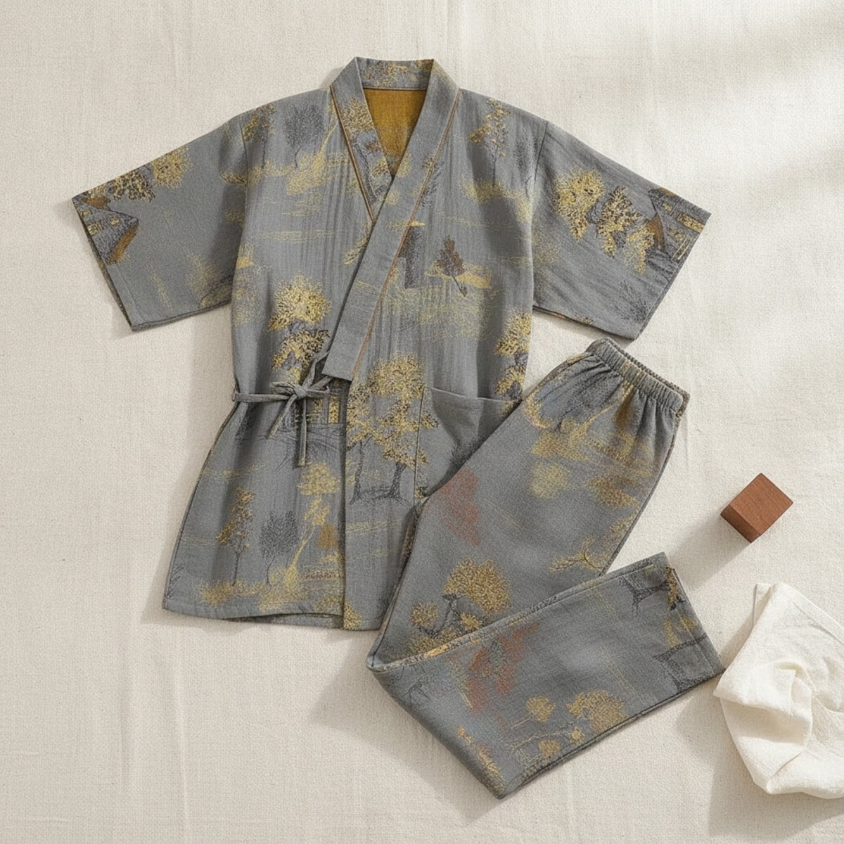 Pyjama Homme en Coton Confortable avec Col V et Imprimé