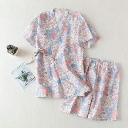 Pyjama d'été en coton pour femme CLOUD COTTON STORY - V-Neck fleuri