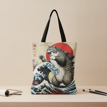 Tote Bag Catzilla en Lin - Motif Animal - 40x40cm
